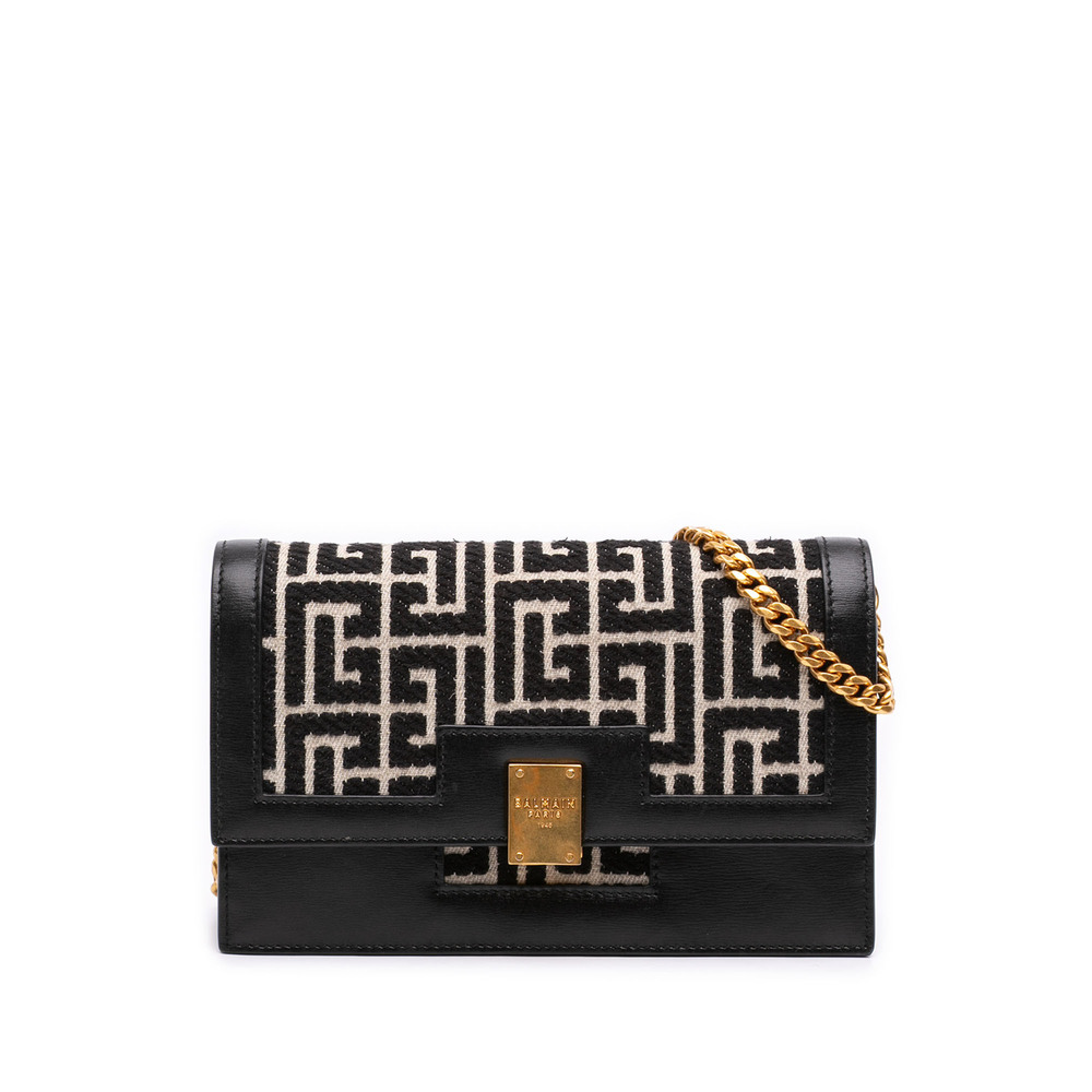 Pre-Loved Balmain Mini Leather Trimmed Monogram Jacquard 1945 Heritage Crossbody